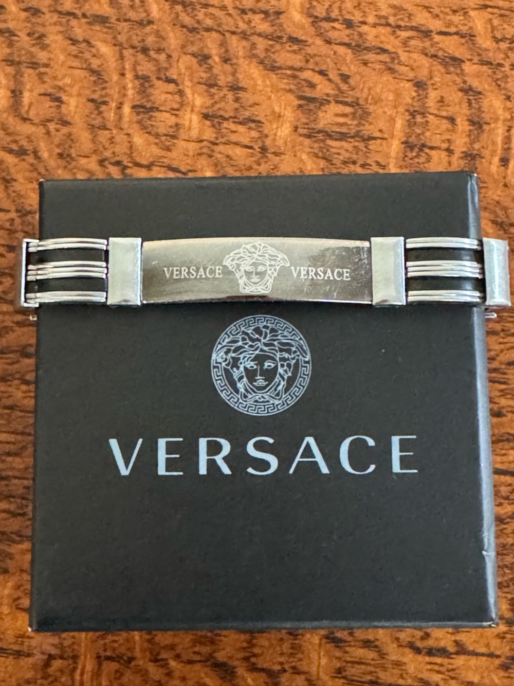 Versace Men’s Stainless Steel Medusa Plate Bracelet - Silver and Black